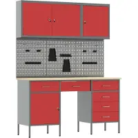 vidaXL Werk Cabinet met lade 8 st Rood Engineered hout en staal