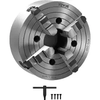 Vevor 250 mm 4-klauwplaat, klembereik 15-250 mm met T-sleutelbevestigingsschroeven, omkeerbare klauwen, materiaal HT300, voor hout-metaaldraaibank
