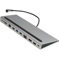 Value USB 3.2 Gen 2 Type C Multiport Docking Station, 4K HDMI/DP, VGA, USB, Kaartlezer, PD, LAN, Audio