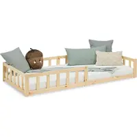 Homestyle4u Kinderbed 90x200 cm - Vloerbed met valbeveiliging - Natuur