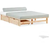 Homestyle4u Palletbed - 140x200 cm - Houten bed - met matras - Bedbak - Natuur