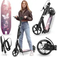 HyperMotion Skyline Step voor Volwassenen en Kinderen – Opvouwbare Aluminium Step met Schokdempers, Handrem en Grote Wielen