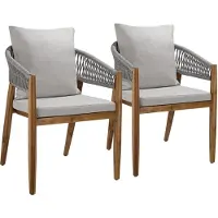 TecTake Set van 2 Tuinstoelen Manacor - Tuinstoel in Rope-Design - Balkonset - Weerbestendige Buitenstoel van Gelakt Acaciahout - Grijs/Beige - Stoelen voor Tuin, Balkon, Terras