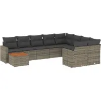 vidaXL 10-delige Loungeset met kussens poly rattan grijs