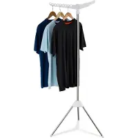 Relaxdays wasrek met kledinghangers, inklapbaar, 27 hangers, 3 draaibare armen, 150 cm hoog, wasrek met hangers, zilver/wit