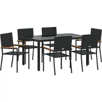 Syfax Tuin eettafelset 7 st Zwart poly rattan