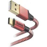 Hama Reflective USB-A naar USB-C Kabel - Oplaadkabel geschikt voor Samsung / Android - Gevlochten nylon - 3A USB 2.0 - 480Mbps - 150cm - Rood
