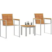 vidaXL Ligstoel 3 pcs Bruin Massief acaciahout en roestvrij staal