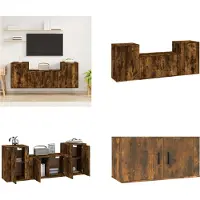 vidaXL 3-delige Tv-meubelset bewerkt hout gerookt eikenkleurig - Tv-kast - Tv-kasten - Tv-meubel - Hifi-meubel