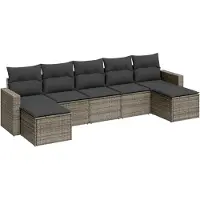 vidaXL 7-delige Loungeset met kussens poly rattan grijs