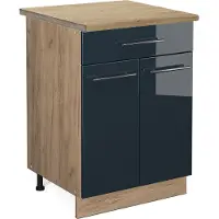 Vicco Fame-Line Keukenonderkasten – 60 cm met lade, WB Eik Donkerblauw hoogglans