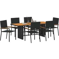vidaXL Tuin Eettafel Set 7 st Zwart poly rattan