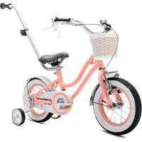 Sun baby Heart Bike Fiets voor een meisje van 2 tot 4 jaar, 12 inch Abrikoos, met fietsbel, zijwieltjes, duwstang en stuurmandje