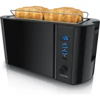 Arendo Langschlitztooster, 1500 W, geschikt voor 4 boterhammen, met display en resterende tijdsaanduiding, 6 bruiningsgraden, broodroosteraccessoire, kruimelbak, zwart, glanzend