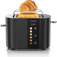 Arendo Toaster LEVEL TOUCH, smalle sleuven voor 2 boterhammen, 800 W, touchscreen met 6 toastinstellingen en timer, broodroosteraccessoire, roestvrijstalen broodrooster, ontdooifunctie, zwart