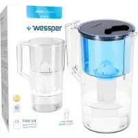 Wessper waterfilterkan, 2,5 liter, compatibel met Brita Classic. Waterfiltersysteem voor het verminderen van kalkaanslag en chloor. + Blauwe waterfilter