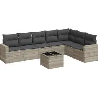 vidaXL 8-delige Loungeset met kussens poly rattan lichtgrijs