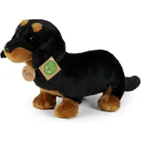 Rappa ECO knuffel Teckel 30 cm - realistische knuffel hond van recyclede PET flessen - zwart, bruin
