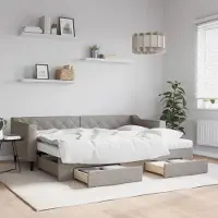 Prolenta Maison Exclusive - Uittrekbaar dagbed met lades, taupe kleur, 80x200 cm, gestoffeerd