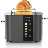 Arendo Toaster LEVEL TOUCH, smalle sleuven voor 2 boterhammen, 800 W, touchscreen met 6 toastinstellingen en timer, broodroosteraccessoire, roestvrijstalen broodrooster, coolgrijs