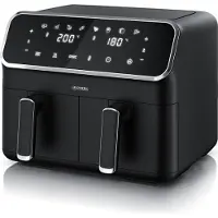 Arendo heteluchtfriteuse XXL, met dubbele kamer, duale zone, 2-in-1 oven en friteuse, 2x 4 liter, 2700W, 3D circulatie, 8 programma's, timer, SYNC-functie, antiaanbaklaag