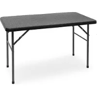 Relaxdays tuintafel rotan BASTIAN opklapbaar, bijzettafel, eettafel, tuin, serre Zwart, Rechthoekig