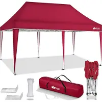 Tillvex Pavillon 3x6m Rot wasserdicht | Pop-Up Faltpavillon höhenverstellbar | Gartenzelt UV Schutz 50+ | Partyzelt mit Tasche für Garten