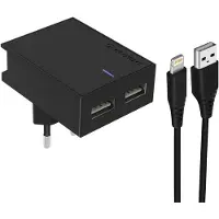 Swissten Dual USB-wandlader (3A) + Lightning-kabel, Slim Series - Zwart
