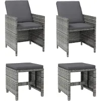 vidaXL 4-delige Tuinstoelen- en voetenbankenset poly rattan grijs