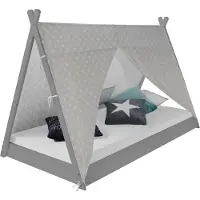 Homestyle4u Kinderbed - 90x200 cm - Houten Bed - TIPI - Grijs
