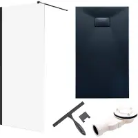 Badland Ketil Vidar doucheset met glaswisser 100 x 80 cm zwart - walk-in douchewand met douchebak