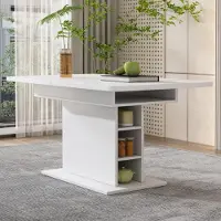 Flieks uitschuifbare eettafel, rechthoekige keukentafel, tafel met opbergruimte, 130x70x75, wit