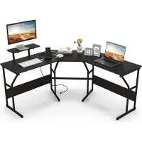 Costway Bureau in L-vorm, omkeerbaar hoekbureau met monitorstandaard en oplaadstation, gaming computerbureau, kantoorbureau, zwart