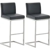 CLP Paros Set van 2 barkrukken - RVS Frame - Rugleuning & Voetsteun - Draagkracht 240 kg - Design Barkruk - Kunstleer - zwart