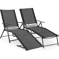 Costway 2-delige set inklapbare ligbedden, tuinstoelen met verstelbare rugleuning, voetsteun en ademend zitvlak, geschikt tot 150 kg, zwart
