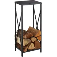 Relaxdays brandhoutrek - metaal - 80 x 34 x 25 cm - stookhout - binnen - poedercoating - zwart