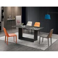 AEA Tisch Esszimmer Garnitur Esstisch Stuhl Set 5tlg. Leder Edelstahl Stühle Gruppe