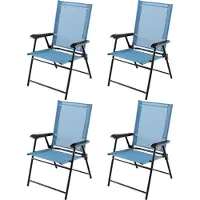 Costway set van 4 tuinstoelen, inklapbare stoelen met armleuningen en weerbestendig materiaal, geschikt voor balkon en terras, kleur blauw