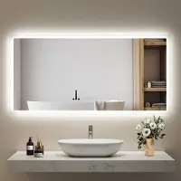 Emke LED badspiegel, 120x60 cm, met verlichting en anti-condensfunctie. Wandspiegel met mechanische schakelaar. Badkamerspiegel met lichtkleuren 3000K/6500K