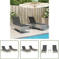 The Living Store Ligbed - Tuinmeubelen - 3-delige Ligbeddenset met kussens poly rattan lichtgrijs - Lounge Set - Outdoor Furniture - Patio Set