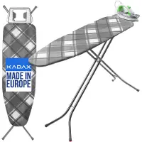 Kadax Inklapbare Strijkplank, 120 x 38 cm, Met Metalen Net en Antislipvoeten, In Hoogte Verstelbaar (Geruit)