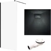 Badland Ketil Vidar doucheset 80 x 80 cm zwart - walk-in douchewand met douchebak
