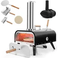 Costway Buitenpizzaoven, draagbare pizzaoven van roestvrij staal met pizzasteen, pizzaschep, thermometer, inklapbare poten en draagtas