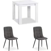 Homestyle4u Eethoeken - 80x80 cm - met 2 stoelen - Eettafel wit - en Stoel grijs