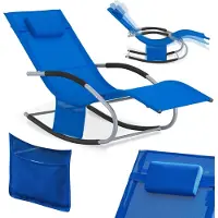 SoBuy Ligstoel OGS28-KB - Met Schommelpoten en Hoofdkussen - 150 x 63 x 83 cm - Blauw