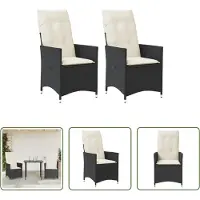 The Living Store Lounge Stoel - Tuinstoel - Tuinstoelen 2 st verstelbaar met kussens poly rattan zwart - Buitendecor - Tuinset - Relaxfauteuil