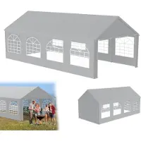 UISEBRT 4x8 meter premium partytent, paviljoen met zijwanden, waterdicht en winterbestendig, tuintent met ramen in de zijwanden, grote tent voor bruiloften en tuinfeesten, PE-dak, grijs