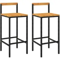 Syfax Barkrukken 2 st poly rattan en massief acaciahout zwart