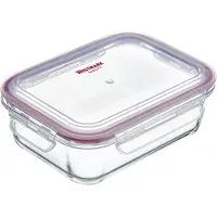 Westmark Glazen voedselbewaardoos, Inhoud: 1520 ml, Geschikt voor de vriezer, magnetron en oven, Glas/silicone/kunststof, Transparant/rood, 23442270