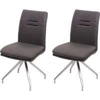 Mendler Set van 2 eetkamerstoelen HWC-H70, keukenstoel met rugleuning, bekleding van stof/textiel, roestvrij staal geborsteld, grijs-bruin